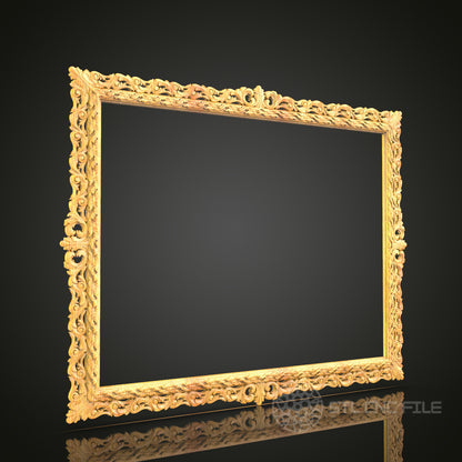 Detailed Rococo-Style Mirror Frame STL Model for CNC Router - Exquisite Wood Art Decor, Compatible with Artcam, Aspire