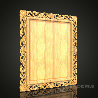 Detailed Rococo-Style Ornamental Mirror Frame STL Model for CNC Router - Elegant Wood Art Decor, Compatible with Artcam, Aspire