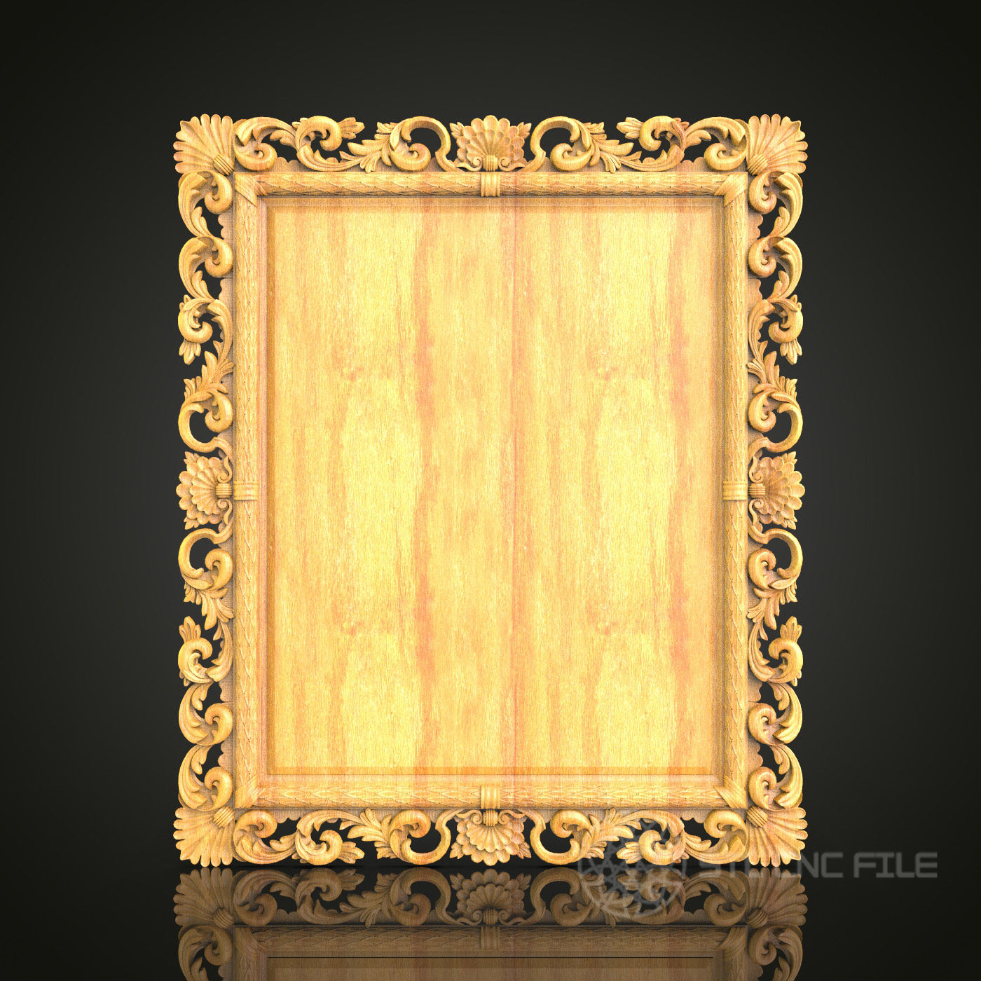 Detailed Rococo-Style Ornamental Mirror Frame STL Model for CNC Router - Elegant Wood Art Decor, Compatible with Artcam, Aspire
