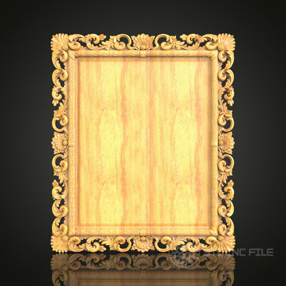 Detailed Rococo-Style Ornamental Mirror Frame STL Model for CNC Router - Elegant Wood Art Decor, Compatible with Artcam, Aspire