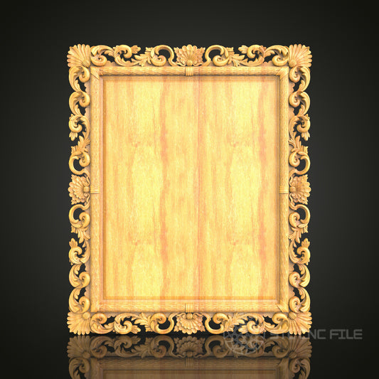 Detailed Rococo-Style Ornamental Mirror Frame STL Model for CNC Router - Elegant Wood Art Decor, Compatible with Artcam, Aspire