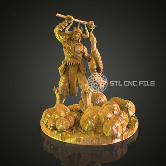 Dragon Warrior with Axe STL Model - CNC Router File, Artcam Aspire, Wood Carving Art, Home Wall Decor