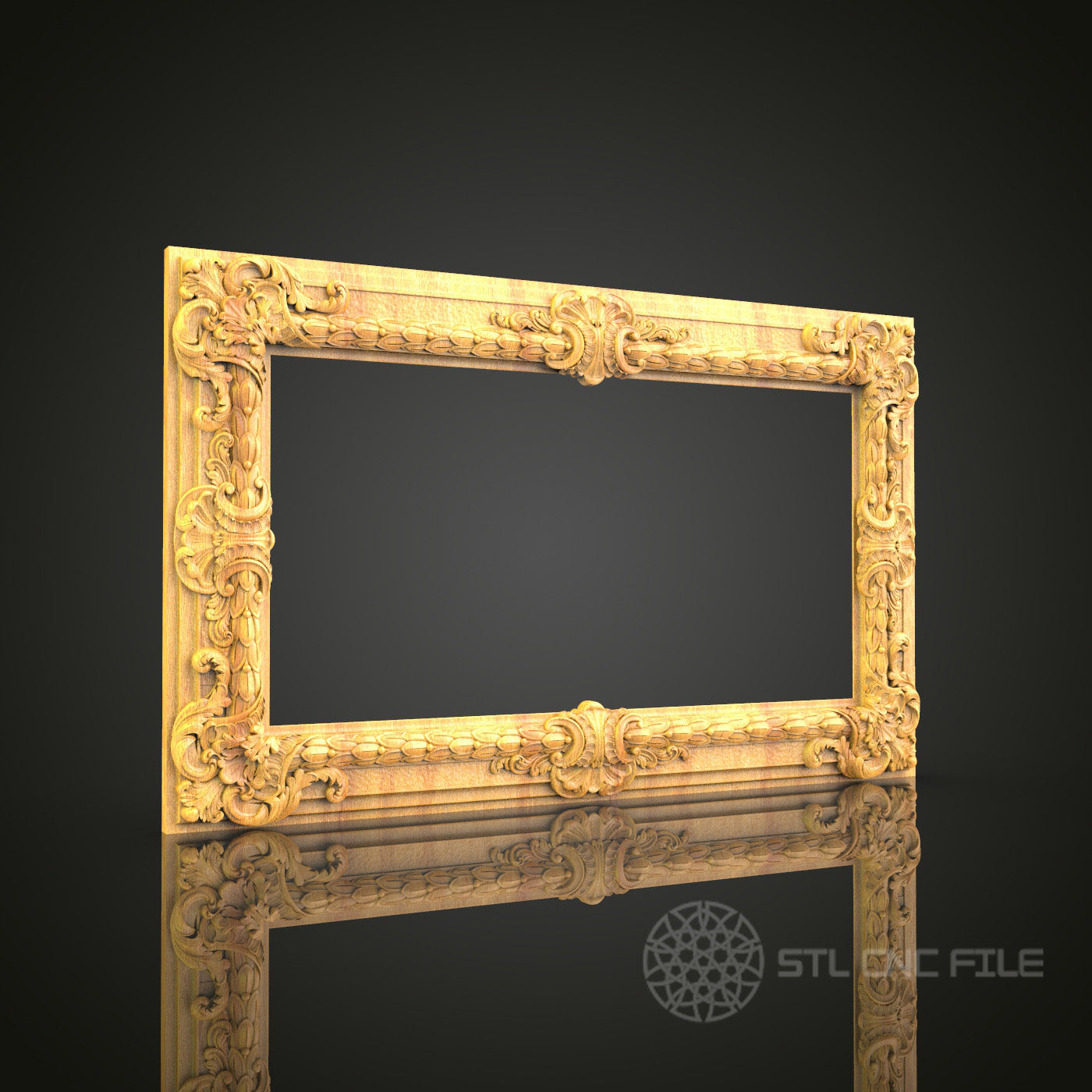 Elaborate Baroque-Style Mirror Frame STL Model for CNC Router - Luxurious Wood Art Decor, Compatible with Artcam, Aspire