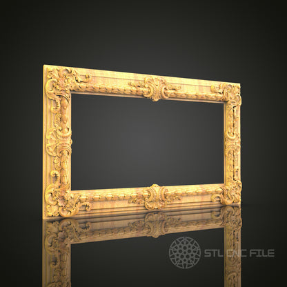 Elaborate Baroque-Style Mirror Frame STL Model for CNC Router - Luxurious Wood Art Decor, Compatible with Artcam, Aspire