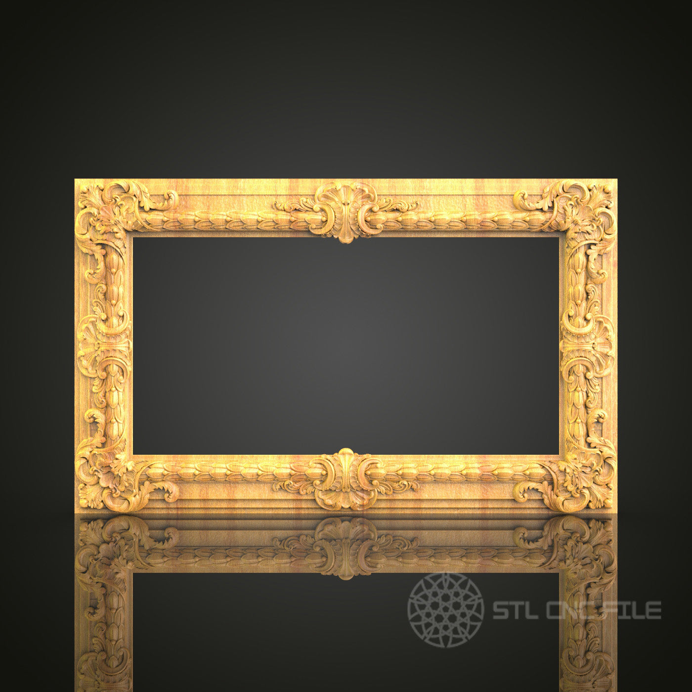 Elaborate Baroque-Style Mirror Frame STL Model for CNC Router - Luxurious Wood Art Decor, Compatible with Artcam, Aspire