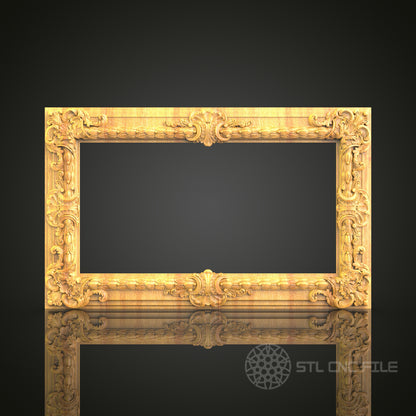 Elaborate Baroque-Style Mirror Frame STL Model for CNC Router - Luxurious Wood Art Decor, Compatible with Artcam, Aspire