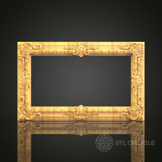 Elaborate Baroque-Style Mirror Frame STL Model for CNC Router - Luxurious Wood Art Decor, Compatible with Artcam, Aspire