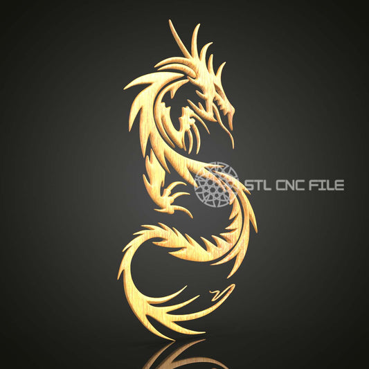 Elegant Serpentine Dragon STL Model, CNC Router Engraving File, Artcam Aspire 3D Artwork, Mythical Wood Carved , Wall Decor CNC Design