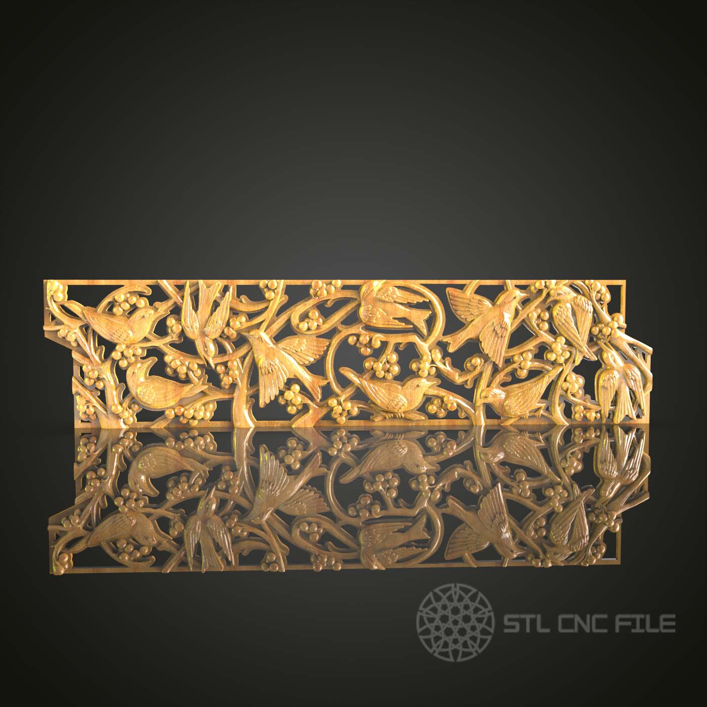 Floral Bird Relief STL Model - CNC Router File for Wood Engraving, Compatible with Artcam and Aspire, Decorative Wall Art Design