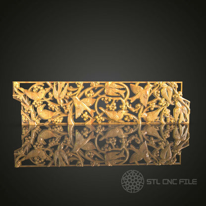 Floral Bird Relief STL Model - CNC Router File for Wood Engraving, Compatible with Artcam and Aspire, Decorative Wall Art Design