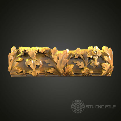 Floral Oak Border STL Model, Classic CNC Router Carving File, Decorative Wood Trim, Elegant Artcam Aspire Decor, Woodworking CNC Design