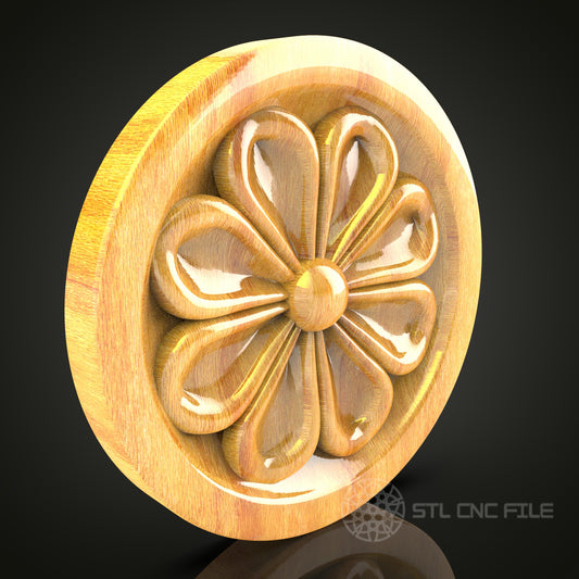 Floral Rosette STL Model for CNC Router - Elegant Wooden Wall Decor, Artcam, Aspire, CNC Files