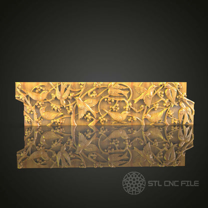 Forest Birds and Berries STL Model - CNC Router Engraving File, Artcam & Aspire Compatible, Wood Art for Nature-Inspired Wall Decor