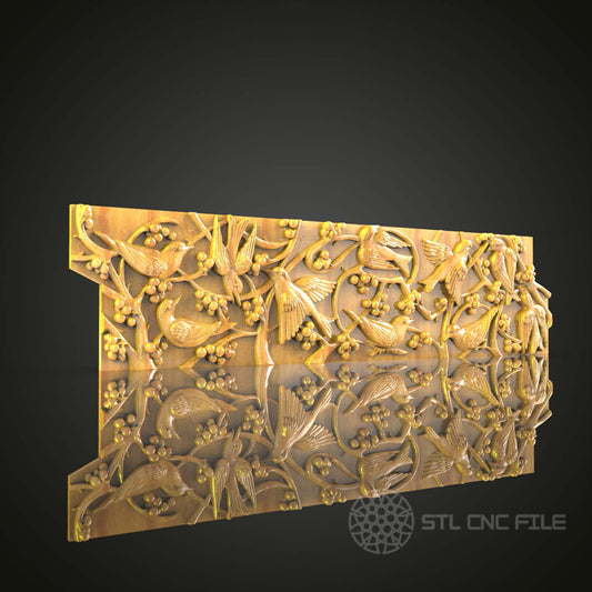 Forest Birds and Berries STL Model - CNC Router Engraving File, Artcam & Aspire Compatible, Wood Art for Nature-Inspired Wall Decor