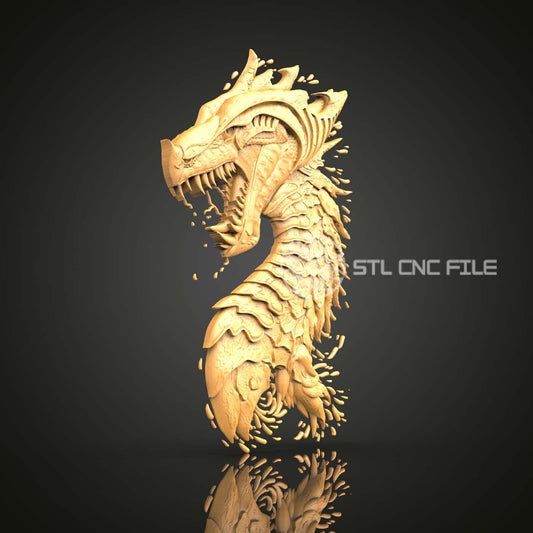Fiery Dragon STL Model, CNC Router Engraving, Artcam Aspire 3D File, Wood Art Timepiece, Dragon Wall Decor Clock, CNC Woodworking Plan