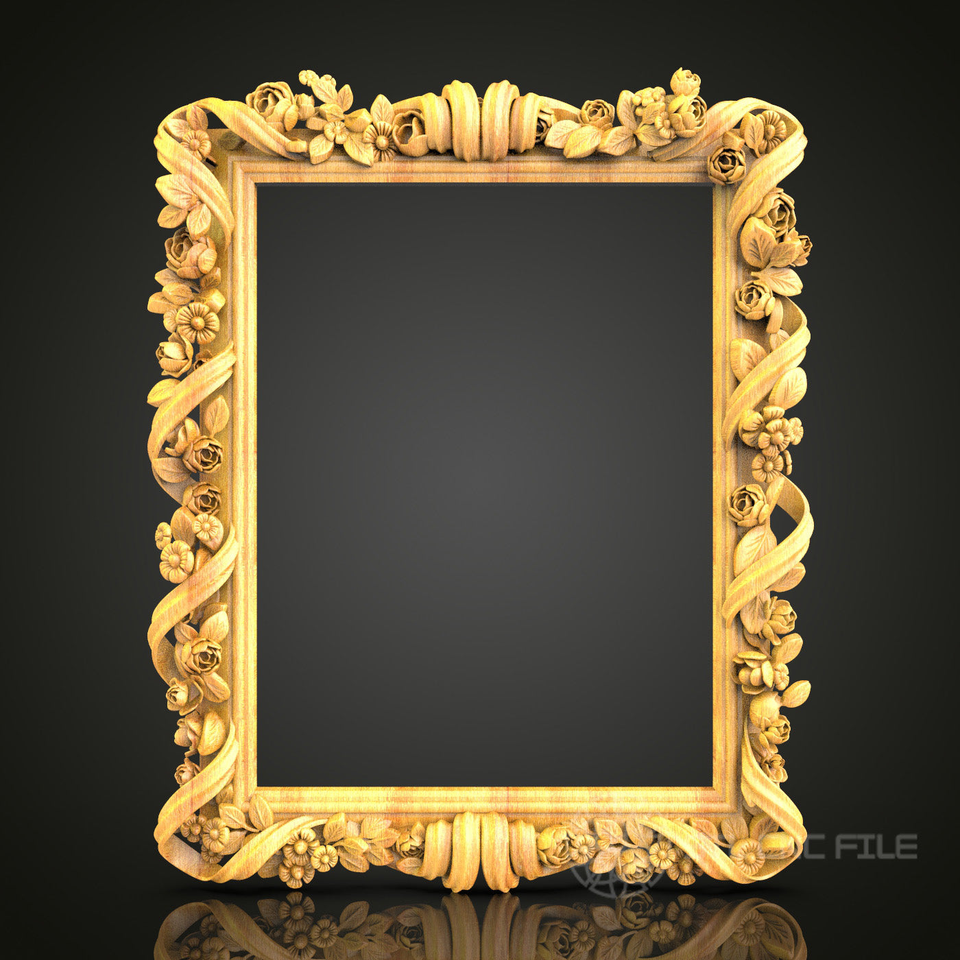 Floral-Themed Baroque-Style Mirror Frame STL Model for CNC Router - Artcam, Aspire Compatible, Exquisite Wood Art Decor