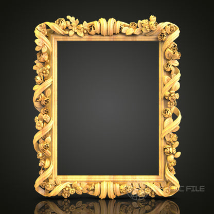 Floral-Themed Baroque-Style Mirror Frame STL Model for CNC Router - Artcam, Aspire Compatible, Exquisite Wood Art Decor