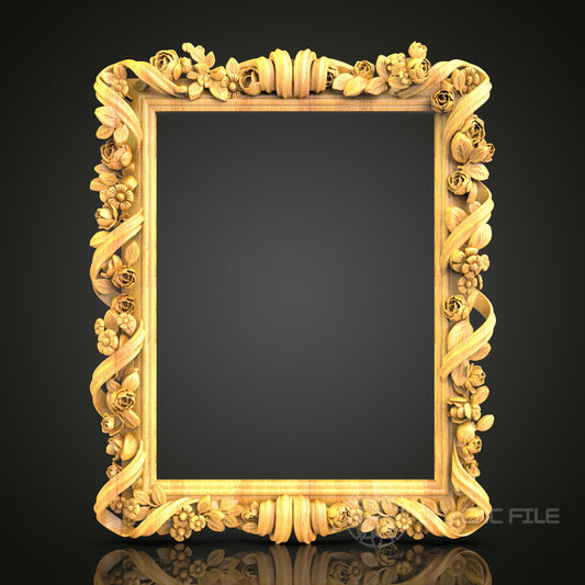 Floral-Themed Baroque-Style Mirror Frame STL Model for CNC Router - Artcam, Aspire Compatible, Exquisite Wood Art Decor