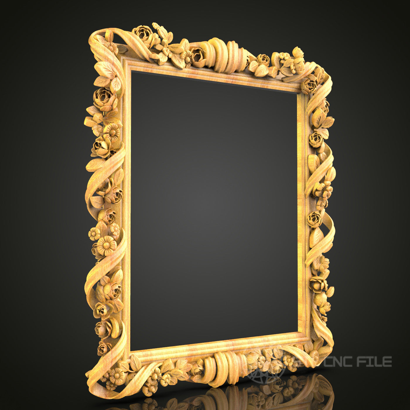 Floral-Themed Baroque-Style Mirror Frame STL Model for CNC Router - Artcam, Aspire Compatible, Exquisite Wood Art Decor