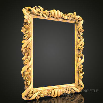 Floral-Themed Baroque-Style Mirror Frame STL Model for CNC Router - Artcam, Aspire Compatible, Exquisite Wood Art Decor