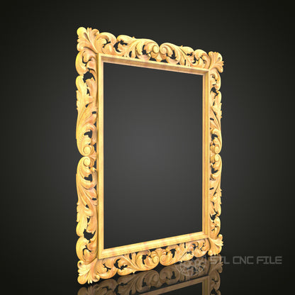 Floral Baroque-Style Mirror Frame STL Model for CNC Router - Exquisite Wood Art Decor, Compatible with Artcam, Aspire