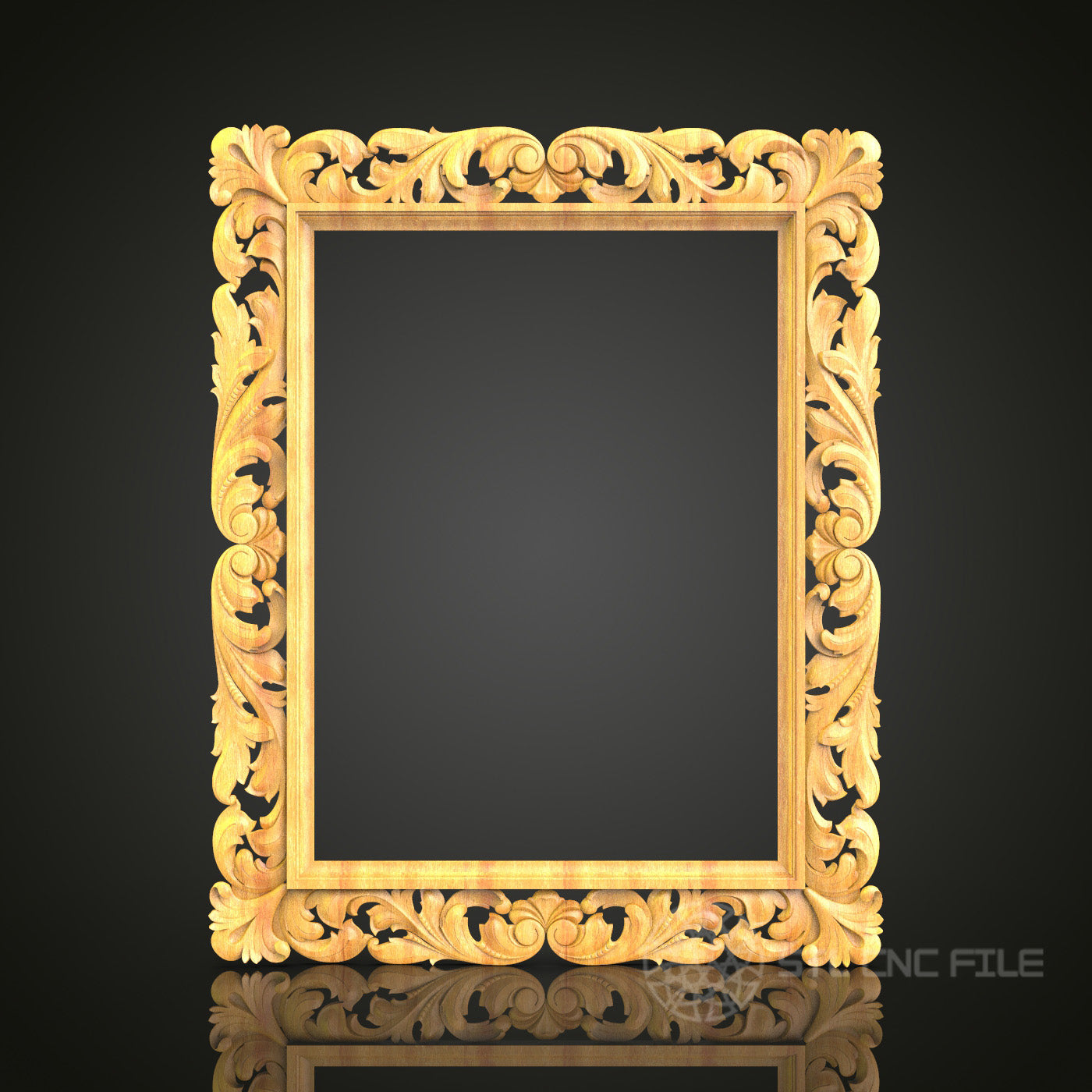 Floral Baroque-Style Mirror Frame STL Model for CNC Router - Exquisite Wood Art Decor, Compatible with Artcam, Aspire
