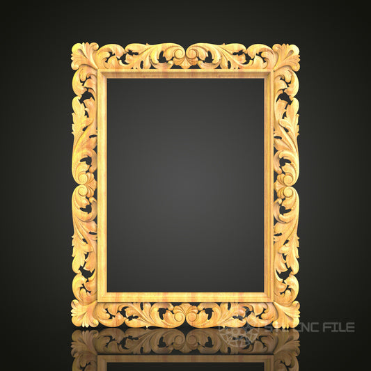 Floral Baroque-Style Mirror Frame STL Model for CNC Router - Exquisite Wood Art Decor, Compatible with Artcam, Aspire