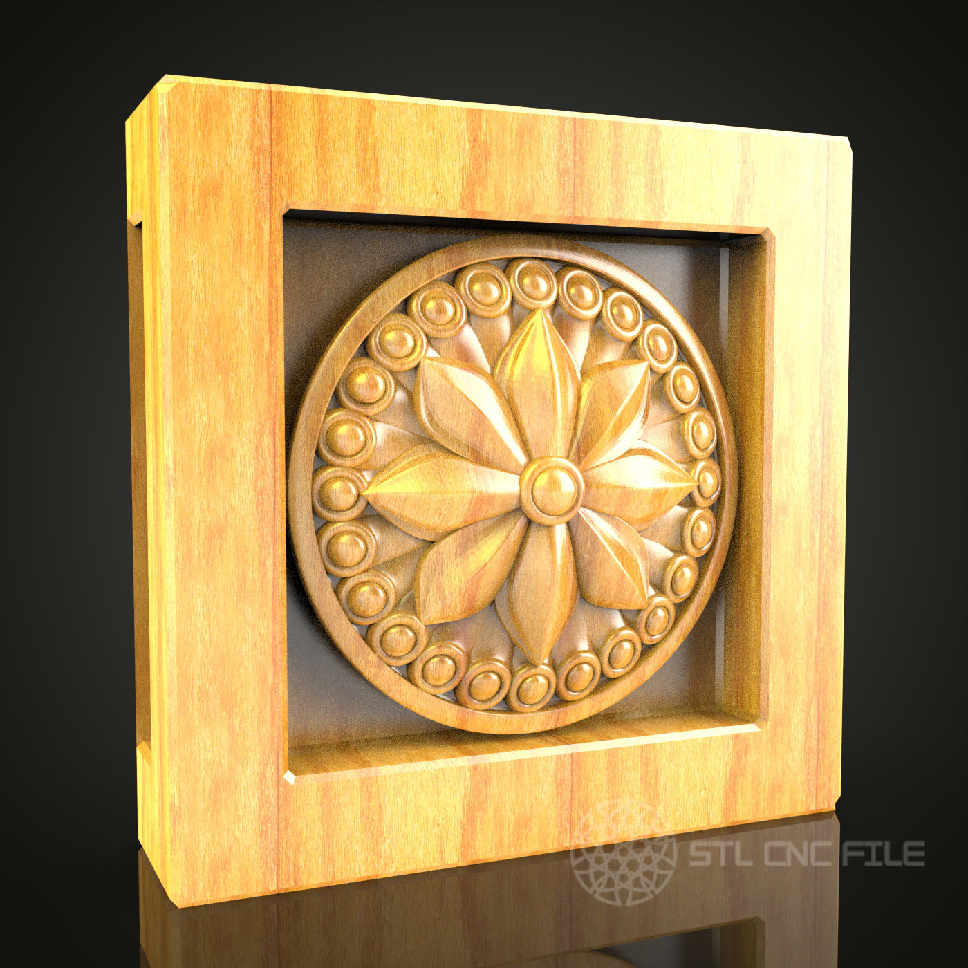 Floral Circle Relief STL Model for CNC Router - Sophisticated Wooden Decor, Artcam, Aspire, CNC Files