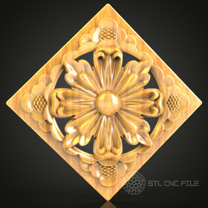 Floral Diamond Medallion STL Model for CNC Router - Artistic Wood Panel, Files for Artcam, Aspire, CNC