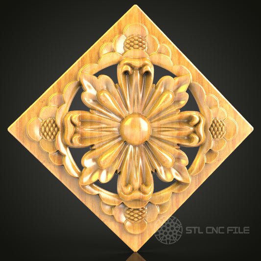 Floral Diamond Medallion STL Model for CNC Router - Artistic Wood Panel, Files for Artcam, Aspire, CNC