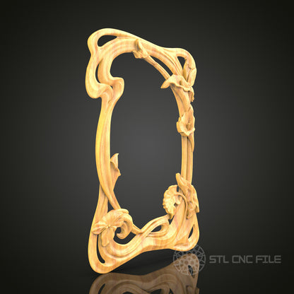 Floral Vine Decorative Frame STL Model for CNC Routers, Artcam Aspire Files, Elegant Wood Wall Art
