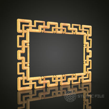 Geometric Art Deco-Style Mirror Frame STL Model for CNC Router - Modern Wood Art Decor, Compatible with Artcam, Aspire