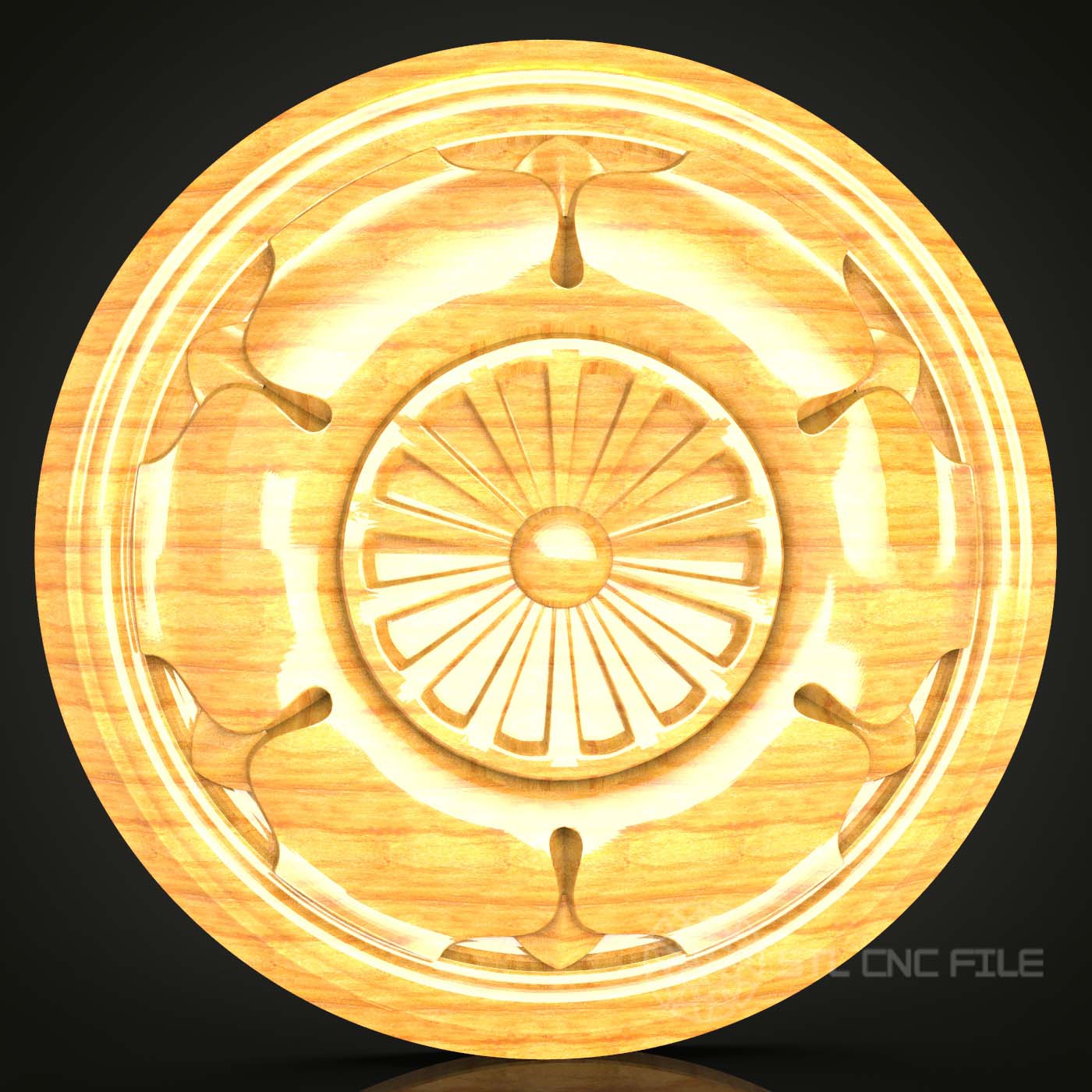 Geometric Sun Wheel CNC Wood Art, STL Model for Router Engraving, Unique Wall Decor