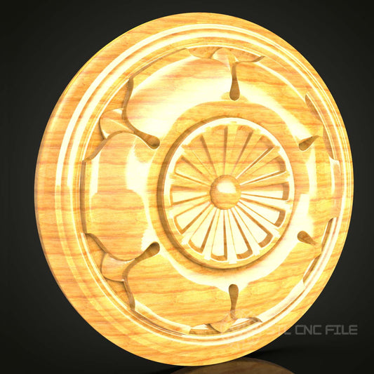 Geometric Sun Wheel CNC Wood Art, STL Model for Router Engraving, Unique Wall Decor