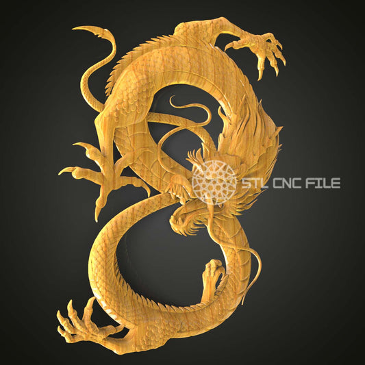 Golden Dragon STL Model for CNC Router Engraving - Intricate 3D Artcam Aspire Files, Woodworking Art, Unique Wall Decor, Home CNC Designs
