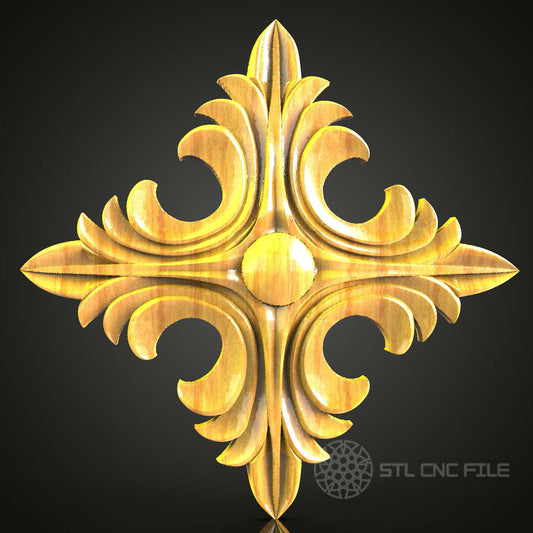 Golden Fleur-de-Lis STL Model, CNC Router Elegant Carving, Artcam Aspire Decorative Art, Luxurious Wall Ornament, Wood Engraving File, Classic Design
