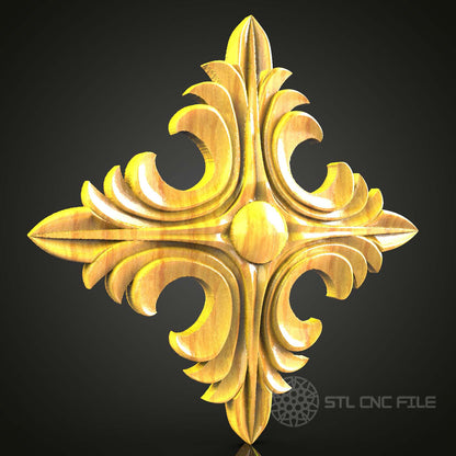 Golden Fleur-de-Lis STL Model, CNC Router Elegant Carving, Artcam Aspire Decorative Art, Luxurious Wall Ornament, Wood Engraving File, Classic Design