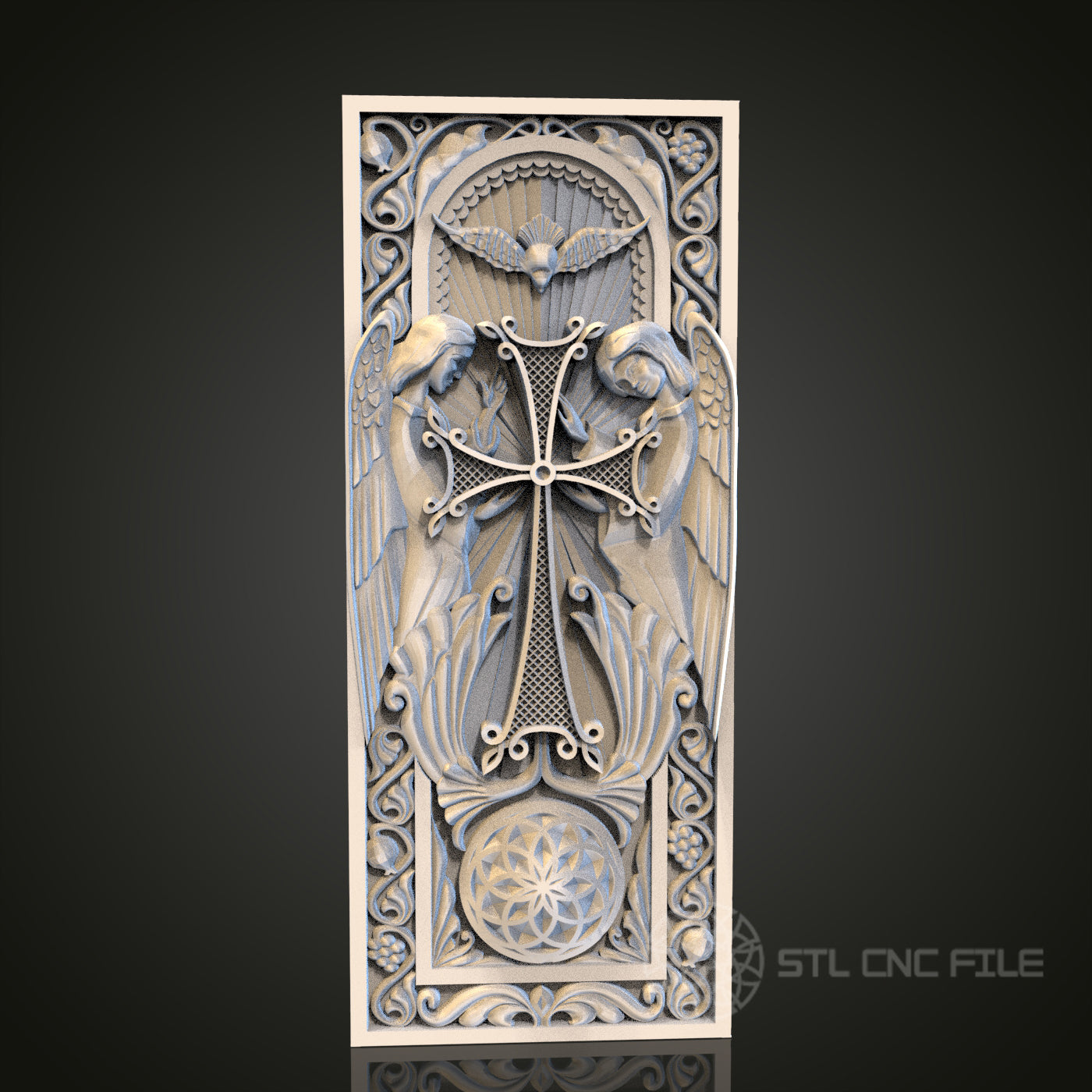 Gothic Sword and Angels STL Model for CNC Router, Artcam, Aspire, Spiritual Wall Art