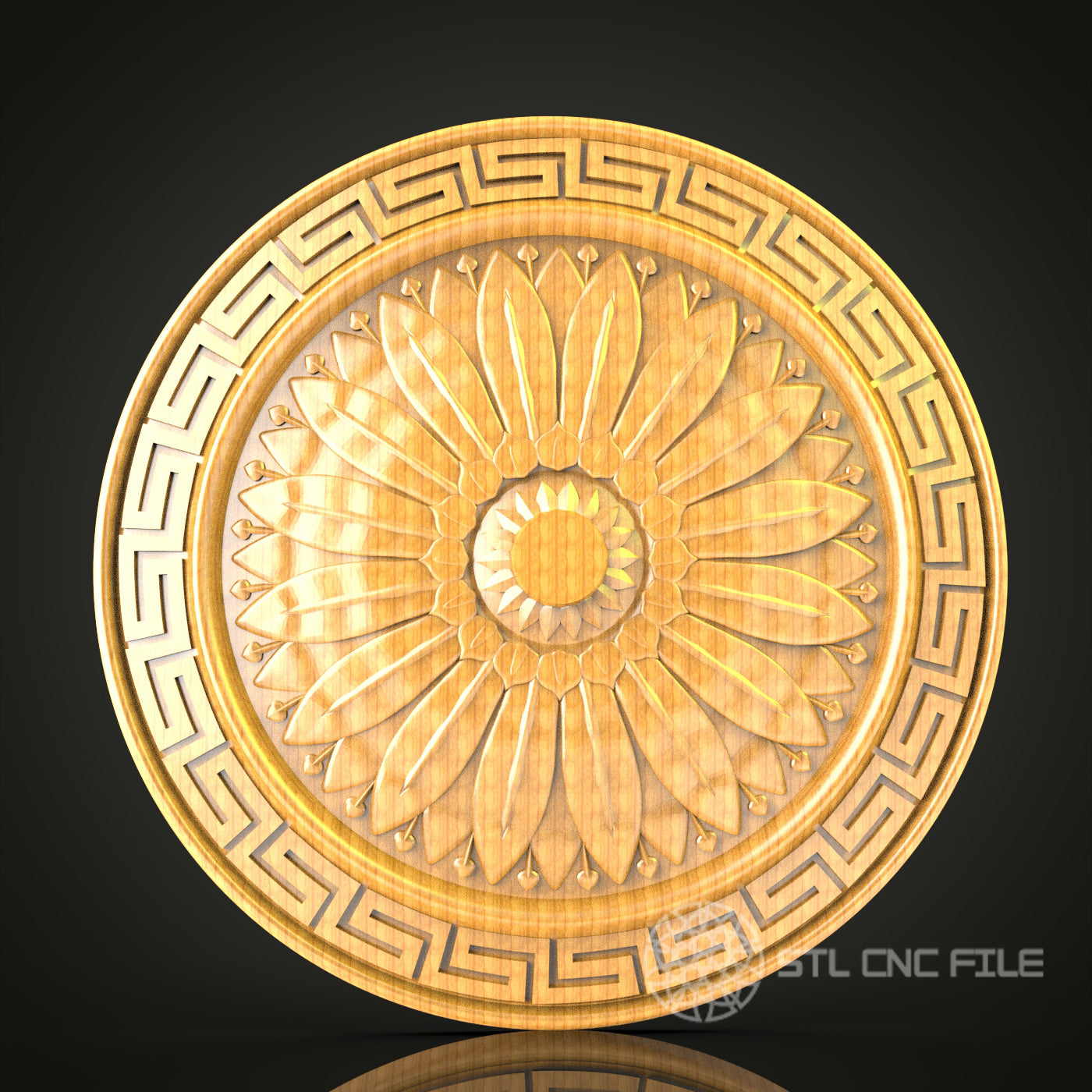 Greek Sunburst Medallion STL Model for CNC Engraving