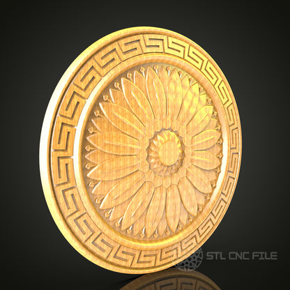 Greek Sunburst Medallion STL Model for CNC Engraving