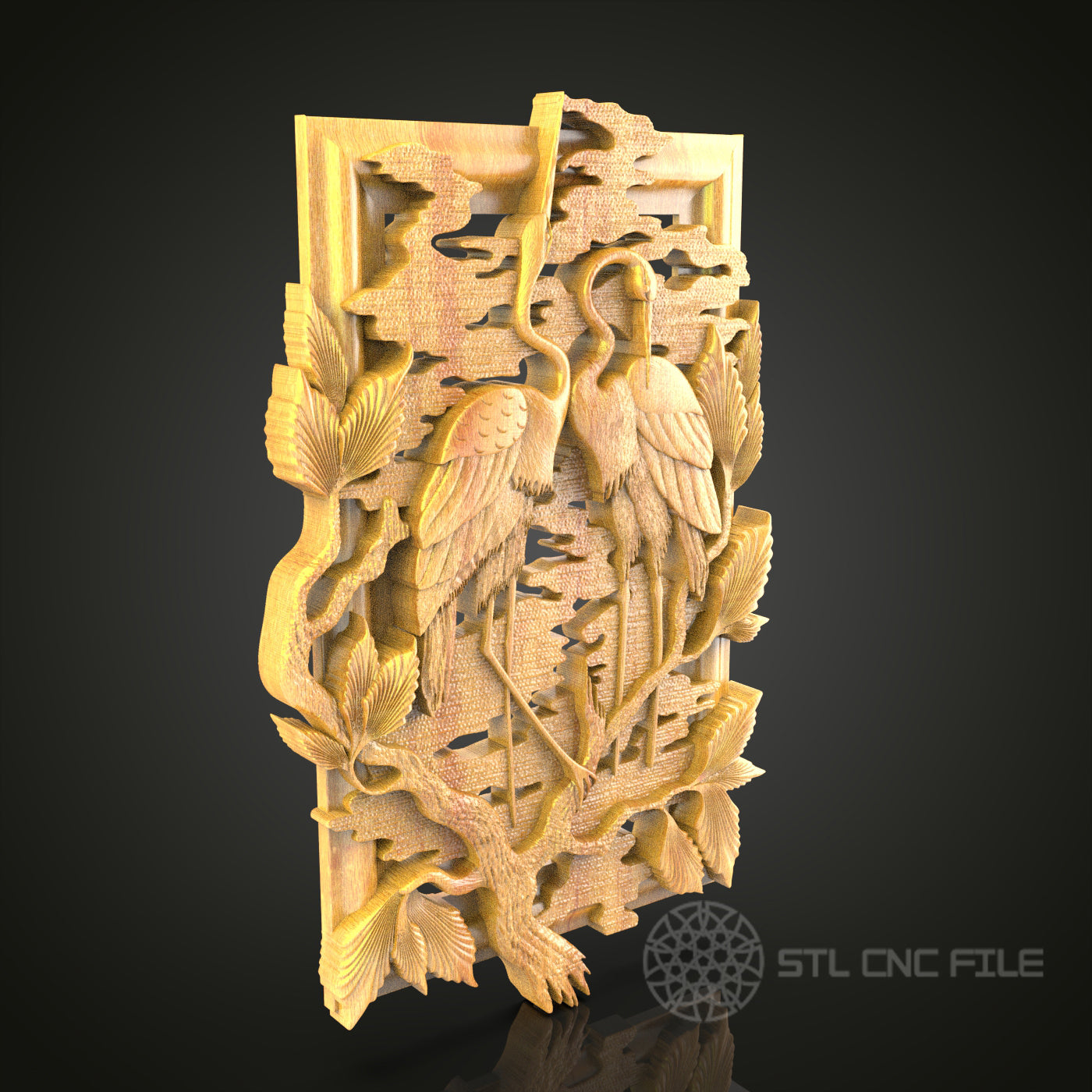 Heron in Marsh Scene 3D STL Model for CNC Router - Intricate Bird Carving Digital File, Elegant Wall Art