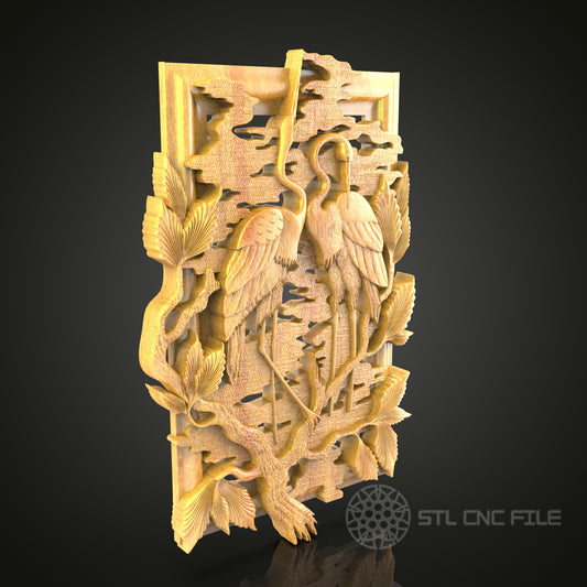 Heron in Marsh Scene 3D STL Model for CNC Router - Intricate Bird Carving Digital File, Elegant Wall Art