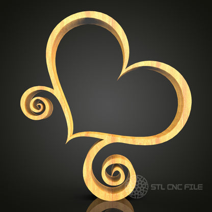 Heart Swirl Decorative Frame STL Model for CNC Router, Artcam Aspire Compatible, Romantic Wall Art