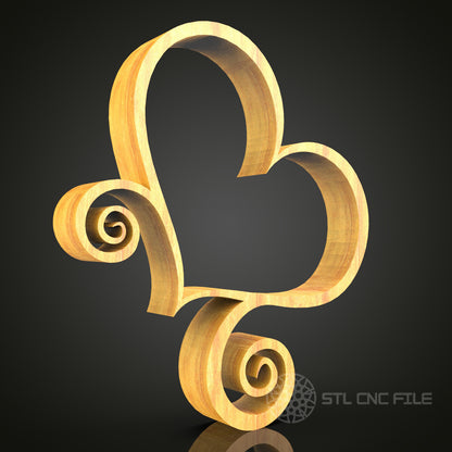 Heart Swirl Decorative Frame STL Model for CNC Router, Artcam Aspire Compatible, Romantic Wall Art