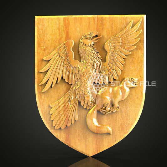 Heraldic Dragon and Bear Shield STL Model, CNC Router Engraver File, Artcam Aspire Wood Carving, Coat of Arms Timepiece Wall Decor