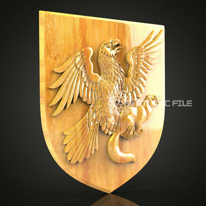 Heraldic Dragon and Bear Shield STL Model, CNC Router Engraver File, Artcam Aspire Wood Carving, Coat of Arms Timepiece Wall Decor