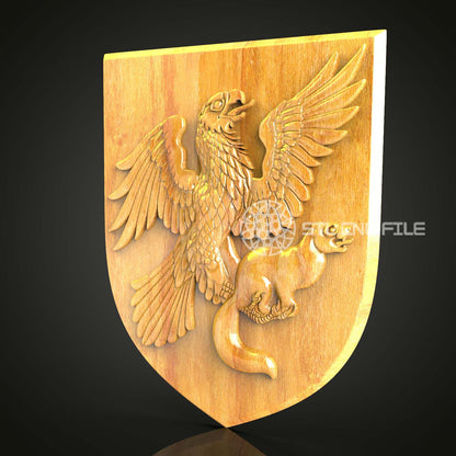 Heraldic Dragon and Bear Shield STL Model, CNC Router Engraver File, Artcam Aspire Wood Carving, Coat of Arms Timepiece Wall Decor