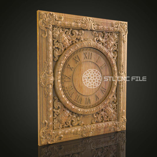 Horloge Ornée STL pour CNC, Design Baroque en Bois, Modèle Artcam Aspire, Art Mural Vintage, Fichiers Gravure Élégante, Décoration Temps Antique CNC