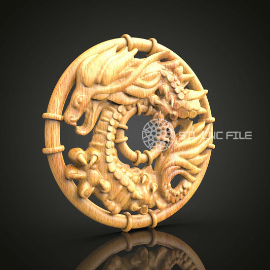 Interwoven Dragon Ring 3D STL Model, CNC Wood Engraving, Circular Mythical Art, Artcam Aspire, Fantasy Wall Decor, CNC Router File