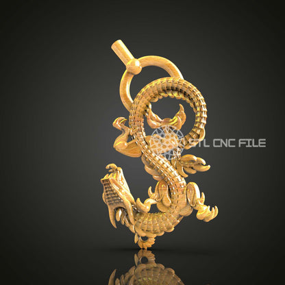Intricate Dragon Amulet STL Model, CNC Engraving Design, Artcam Aspire 3D File, Wooden Pendant Art, Symbolic Wall Decor, CNC Digital File